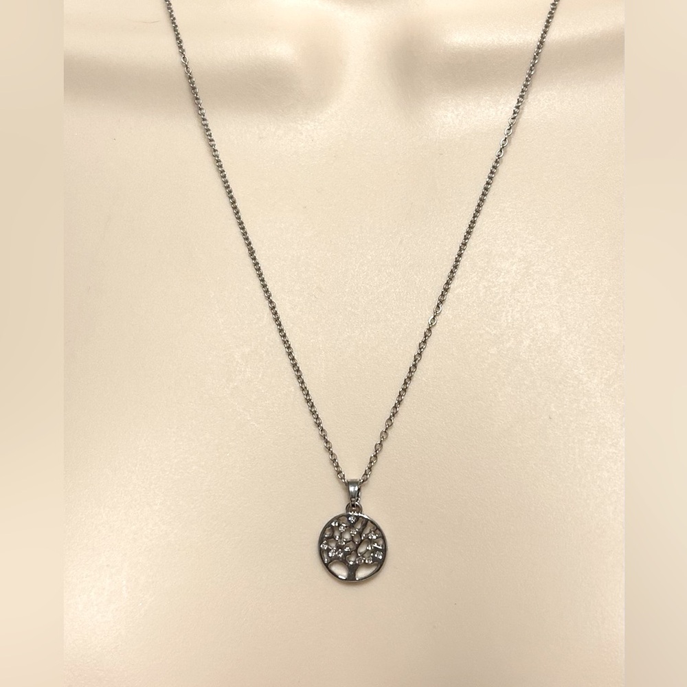 Time & True Silver Tree necklace With Rhinestones